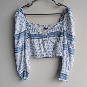 Zara Blue & White Floral Smocked Women's Top